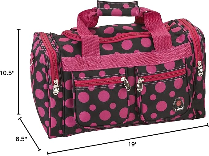 Rockland 19" Polyester Duffel Bag, Black Pink Dot