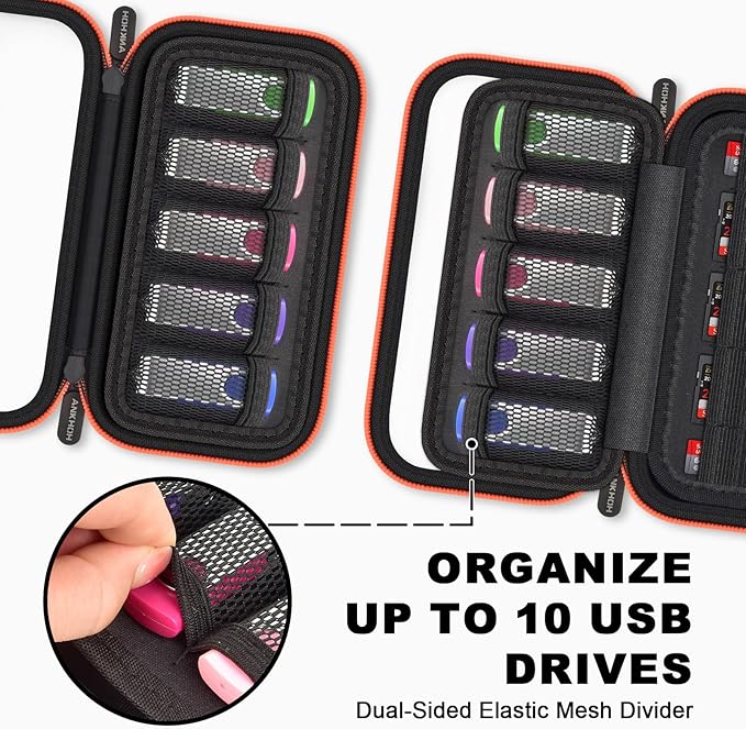ANKHOH Clear Flash Drive Case Transparent USB Storage 10 Slots Thumb Drive Holder and SD Card Bag with Rigid Lid for Easy Identification Memory Stick Pouch for Office Study Business Travel (Box Only)