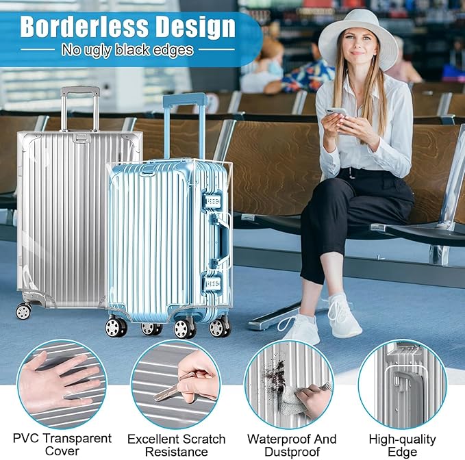 Yotako 3 Pieces Clear PVC Suitcase Cover Tough Protector, 20" 24" 28" Luggage Covers for Wheeled Suitcase