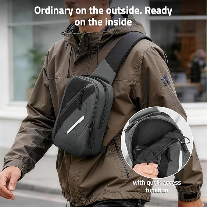 CVLIFE CCW Sling Bag for Men & Women, Tactical EDC Concealed Carry Chest Pack, Quick Draw Concealment Purse, Everyday Carry Crossbody Shoulder Bag for Travel, Hiking, Running & Daily Use, Grey
