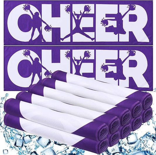 12 Pcs Cheerleader Cooling Towel Cheer Gifts Bulk for Team Cheer Sports Gifts with Bags 40" x 12" Breathable Chilly Microfiber Cooling Towel for Yoga Sport Gym Party Favor (Purple)