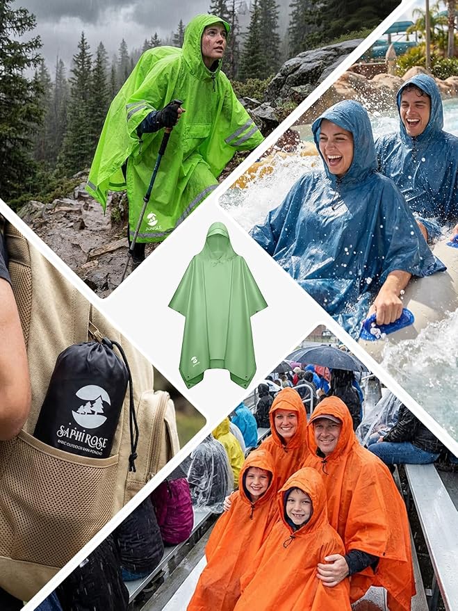 SaphiRose Hooded Rain Poncho Waterproof Raincoat Jacket for Men Women Adults