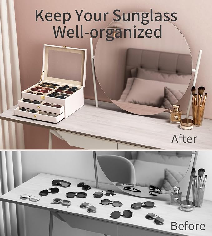 NEWLOOP 10/30 Slots Sunglass Organizer for Multiple Pairs of Eyeglass See-through Display Case Storage Box for Women Men