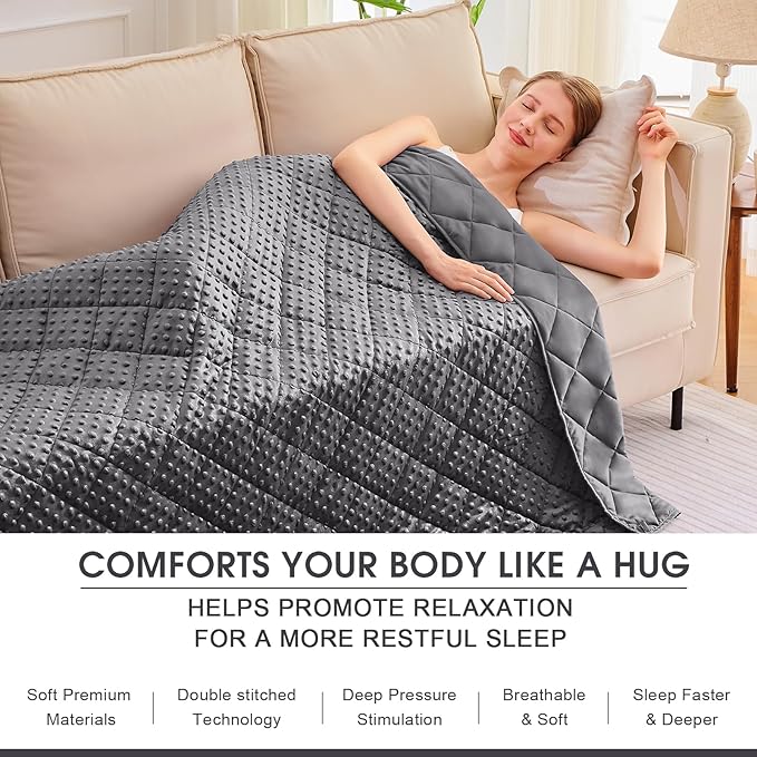 Grey Weighted Blanket for Adults 15lbs, 48"x72", Twin Full Size Cooling Minky Heavy Throw Blanket for 140-160lbs, Soft Winter Thick Big Blankets Weighted Comforter Gifts for Sleeping
