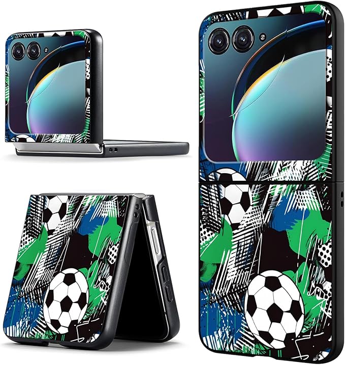 for Motorola Moto Razr 2024 Case,Moto Razr 50 Phone Case Cute Slim Hard PC Ultra-Thin Anti-Scratches Shockproof Protective Cover,Football Green Blue