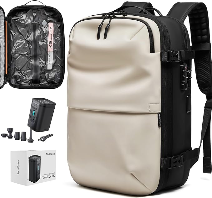 BlackVoyage Vortex Vacuum Seal Travel Backpack 60L Expandable Air Compression System Water Resistant TSA Lock Carry-On
