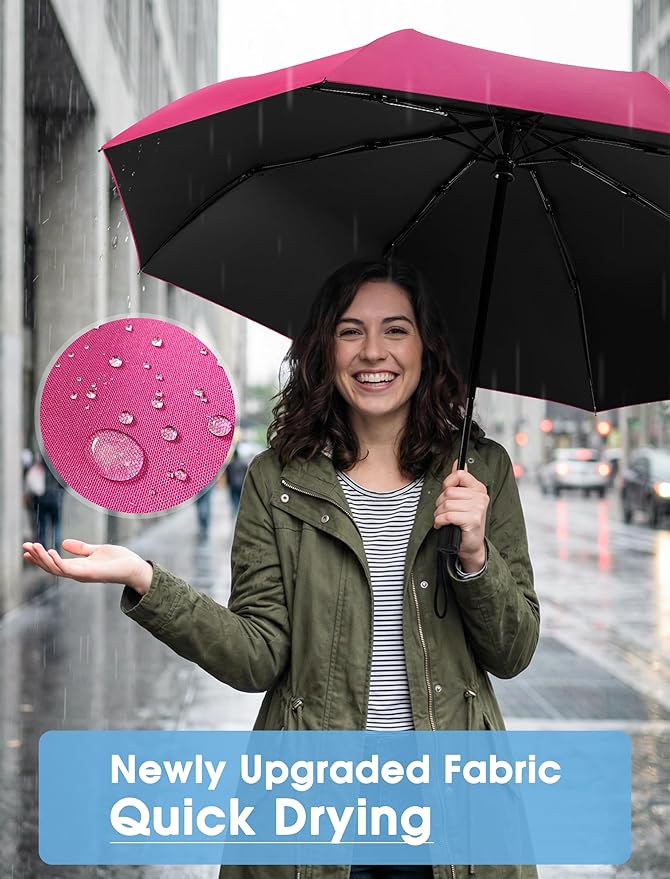 Yoobure Compact Travel Umbrella - Windproof Umbrellas for Rain, Small Portable UV Umbrella for Sun Protection, Folding Automatic Umbrellas in Lightweight for Car, Backpack, Walking, Kids, Women