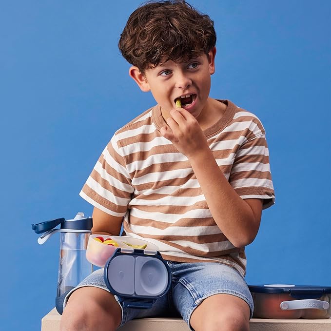 b.box Snack Box - Leakproof Mini Bento Box for Kids & Toddlers, 2 Compartment Snack Containers for Kids, Lunch Containers, Dishwasher Safe, BPA Free, PFAS Free, Ages 4m+, 1 3/4 Cup - Midnight
