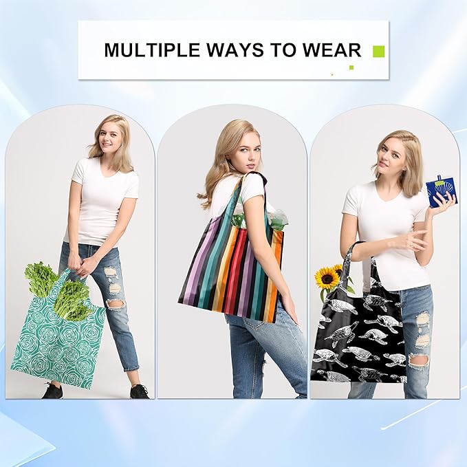 BeeGreen Animal Reusable Shopping Bags Cute Grocery Bag 6 Pack, Christmas Gift Bags Heavy-Duty Foldable Shopping Totes for Supermarket, Work & Travel, Large Washable Polyester Tote Bag with Handles