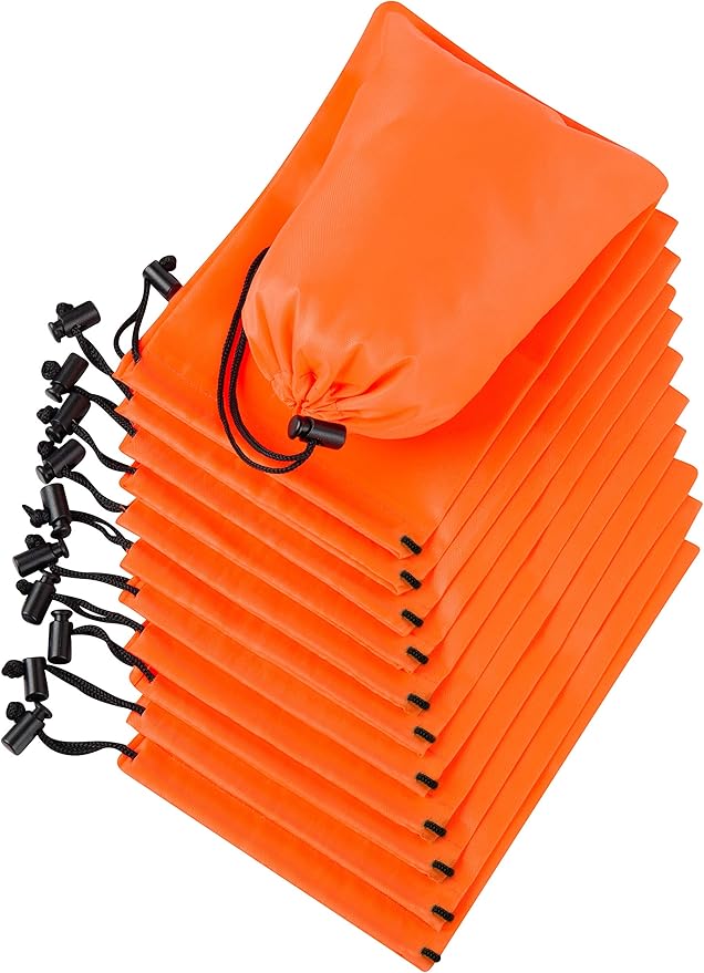 PALTERWEAR Drawstring Pouch (5 x 7 Inch - 12 Pack - Orange) Small Nylon Cinch Bag with Toggle for Travel, Gym and Storage