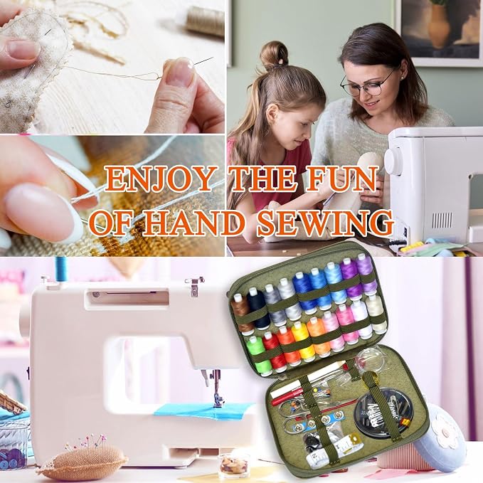 Sewing Kit with Case Portable Sewing Supplies for Home Traveler, Adults, Beginner, Emergency, Contains 18 Sewing Thread, Scissors, Needles, Measure etc,Army Green