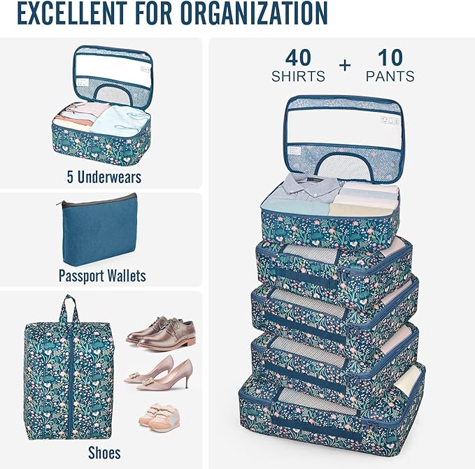 Veken 10 Set Packing Cubes for Travel Essentials,Anti-Wrinkle Buckled Suitcase Organizer for Shoe & Toiletry Bag,Carry On Luggage Bag for Airplane & College Dorm Room Accessories,Women Men Gifts