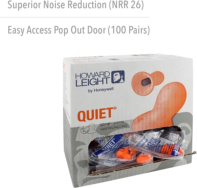Howard Leight by Honeywell by Quiet Reusable Earplugs, 100 Pairs (QD1), Orange
