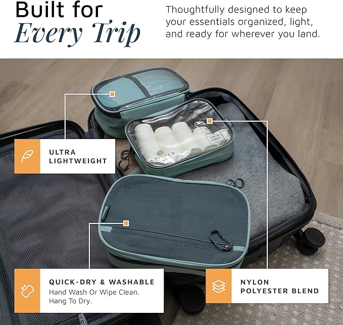 Toiletry Bag Kit Set: Hanging Travel Toiletry Bag + 311 TSA Cosmetic Liquid Bag + Ultralight Accessory Organizer Pouch