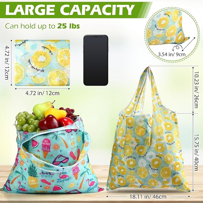 Weewooday 18 Pieces Foldable Reusable Shopping Bags Machine Washable Grocery Bags Waterproof