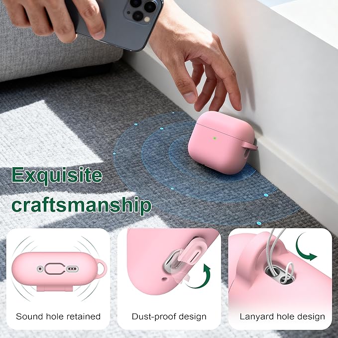 R-fun for AirPods Pro 3 Case (2025), Soft Silicone Protective Case Cover Compatible with Apple AirPods Pro 3rd Generation (USB-C Cable) for Women Men with Cleaning Kit and Keychain, Pink