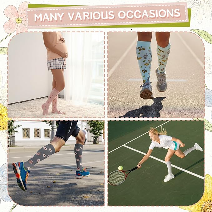 Compression Socks for Women Men Knee High Comfort Circulation Support Socks for Athletic Running Cycling Travel