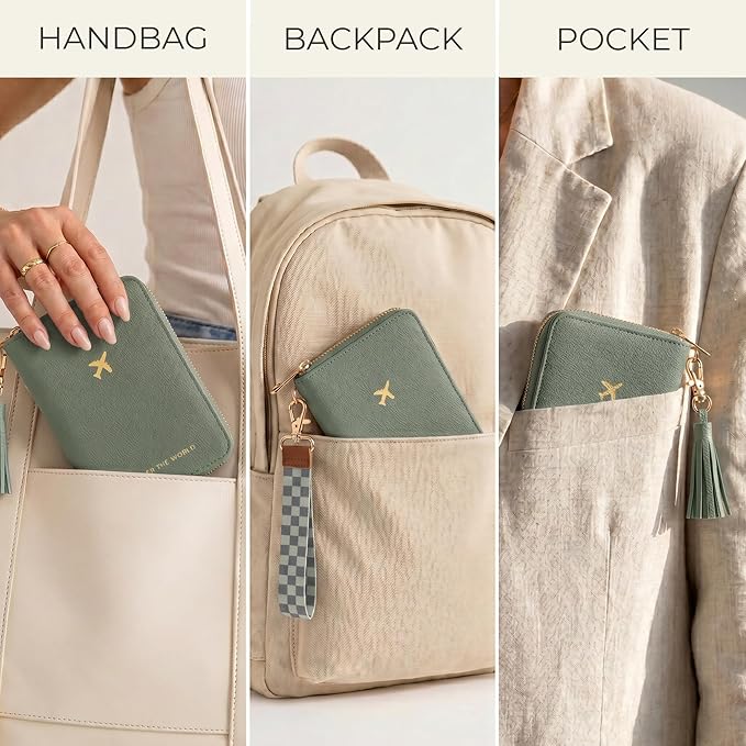 Beautiful Passport Holder for Travel with Wristlet Strap - All-in-One Wallet for Women with Card Slots and Tassel Keychain - Perfect RFID Blocking Case to Keep Your Travel Documents Organized & Safe