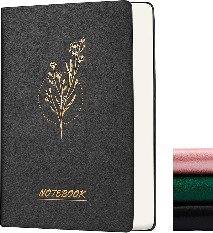 Fetinar Aesthetic Lined Journal Notebook for Women,300 Pages Softcover Leather Lined Journal Notebook,300 Pages Daily Journal, College Ruled Notebook for Work School, Note Taking 5.75''X8.38'' Black