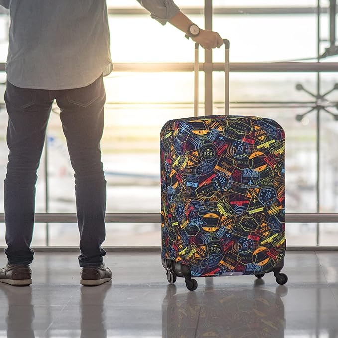 Explore Land Travel Luggage Cover Suitcase Protector Fits 18-22 Inch Case (Stamp, S)