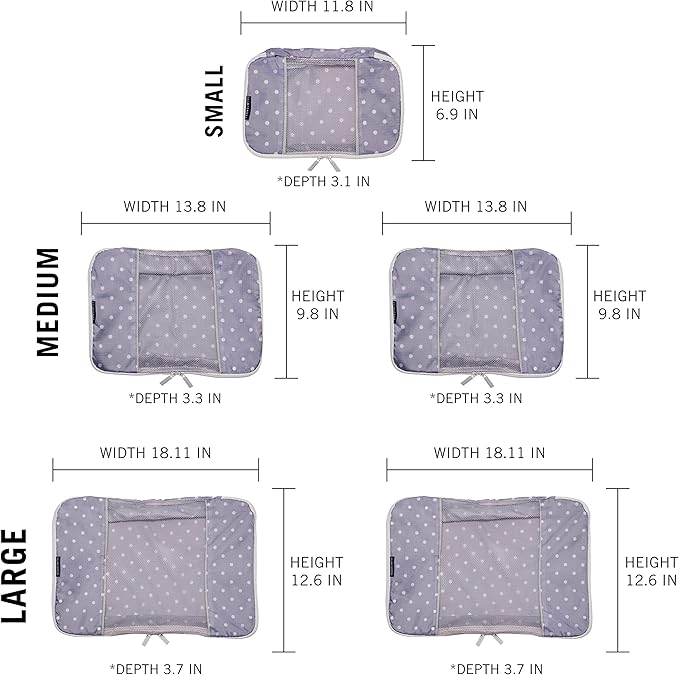 Travel Wise Packing Cubes for Travel - 5 Piece Set with Pattern Design, Lightweight Ripstop Nylon Luggage Organizers with Mesh Panel, Small Medium Large Sizes