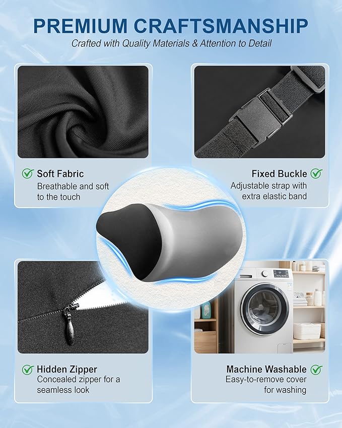 2-Pack Car Neck Pillow: Ergonomic Memory Foam Car Headrest Pillow, Neck Support Pillow for Long Drives, Headrest Support Cushion for Pain Relief, Universal Fit for Cars, SUVs & Trucks - Gray&Black