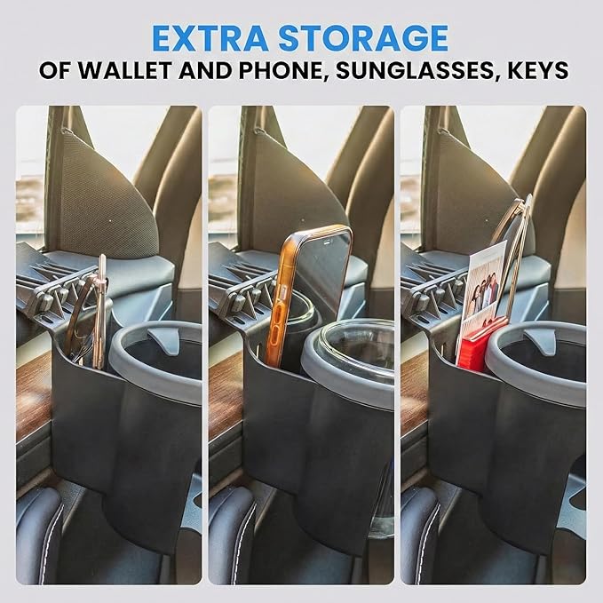 Car Door Cup Holder – Universal Window Cup-Holder with Phone Storage, Felt Protection Pad, No Rattle Fit for Large and Small Cups, Fits Any Car or Truck &18-2023 Tesla Model 3 Y Cup Holder
