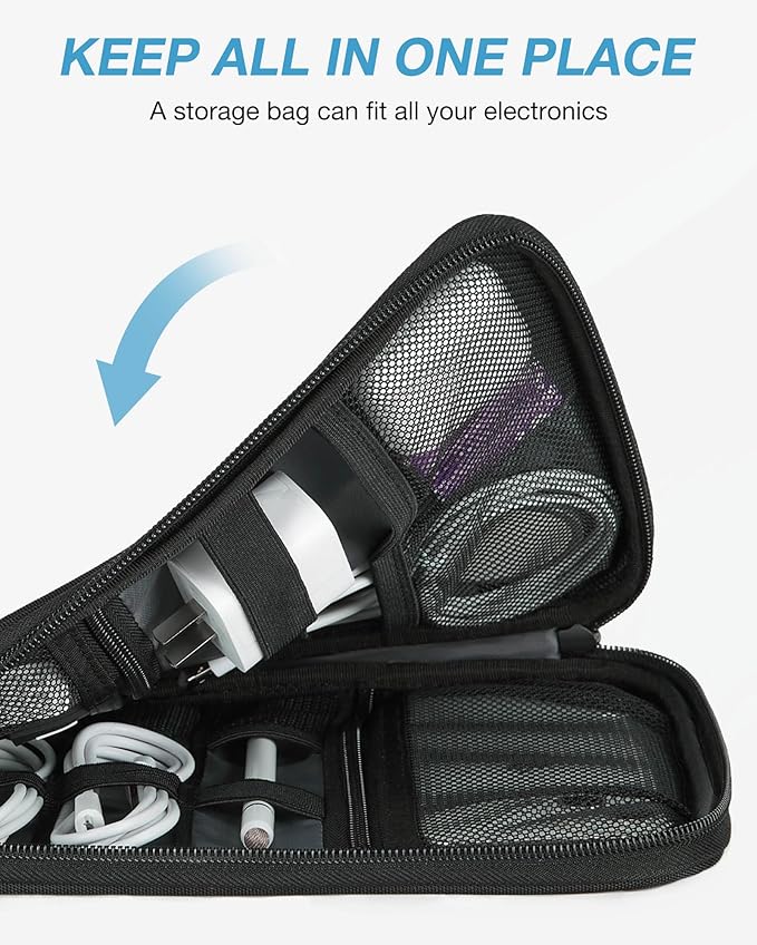 BAGSMART Large Electronics Travel Organizer Case, Tech Accessories Cord Storage Bag for Phone, Power Bank, SD Card, Cables, Black
