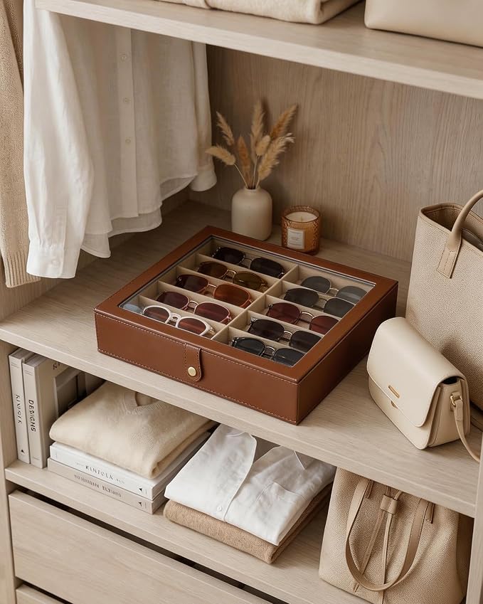 Lolalet 10/20 Slots Sunglasses Organizer Box, Eyeglasses Eyewear Holder Case for Multi Pairs Collection
