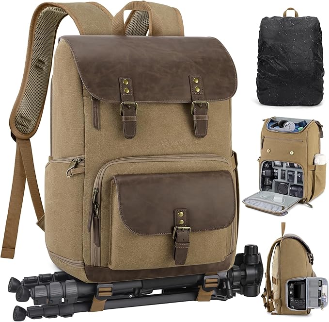 RAINSMORE Camera Bag Professional for DSLR/SLR Mirrorless Waterproof 15.6 Inch Laptop Photography Backpack with Side Access Rain Cover Tripod Holder Large Anti-Theft Camera Backpacks for Photographers