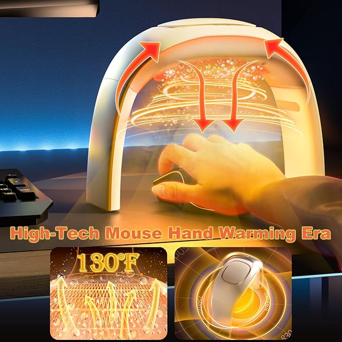 Heated Mouse Pad Hand Warmer Super Quiet, 110v 100w Desk Mouse Pad Hand Warmer, Personal Desk Heater Energy Efficient Ceramic Office with Thermostat Low Wattage - White