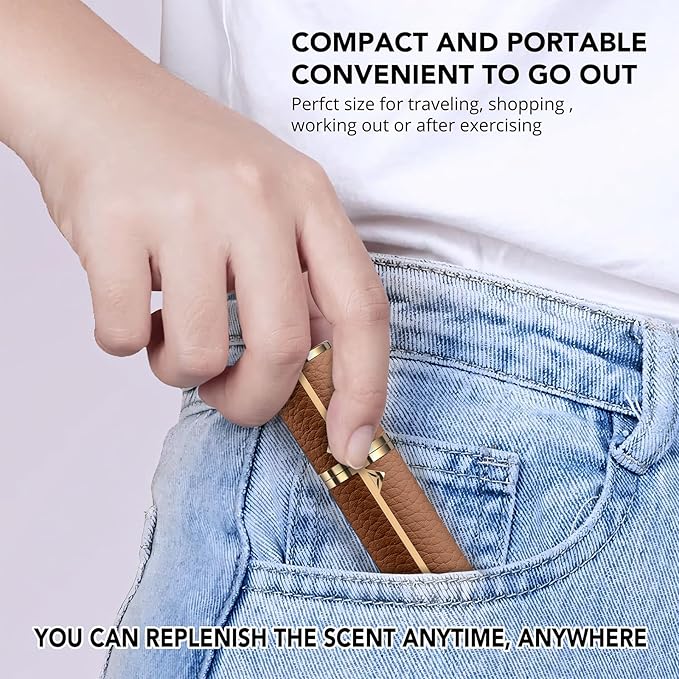 8ML Travel Perfume Refillable Atomizer, Mini Genuine Leather Cologne Sprayer, Protable Pocket Size Empty Fragrance Spray Bottle (Brown)