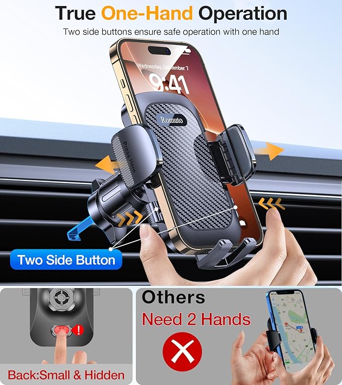 Phone Holders for Your Car Phone Holder Mount【Super Suction】Cell Phone Mount for Car Accessories for Women Men Windshield/Vent/Dash Truck Stand Mount for iPhone Samsung Automobile (Dark Black)