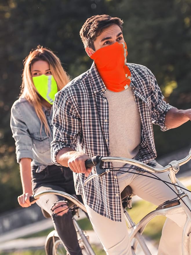 SATINIOR 8 Pcs Neck Gaiter Face Mask, Reflective Summer UV Protection Cooling Scarf Neon Breathable Bandana for Men Women