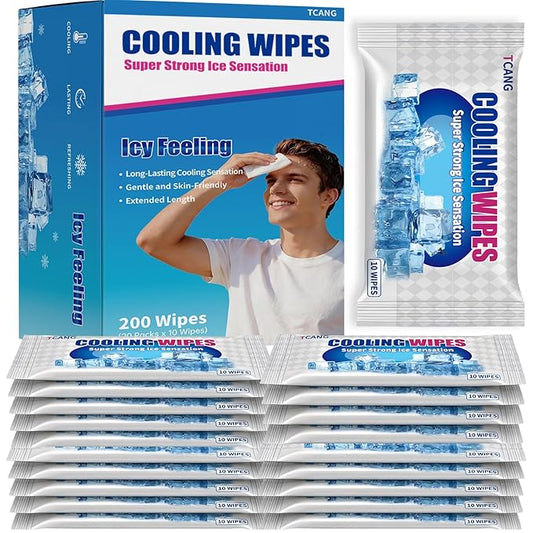 Cooling Face Body Wipes - 20 Packs of 10 (200 Wipes) - Disposable Individually Wrapped No-Rinse Cooling Towels, Extra-Thick Oversized Body Cleansing Wipes for Sports, Travel, Camping in Hot Weather