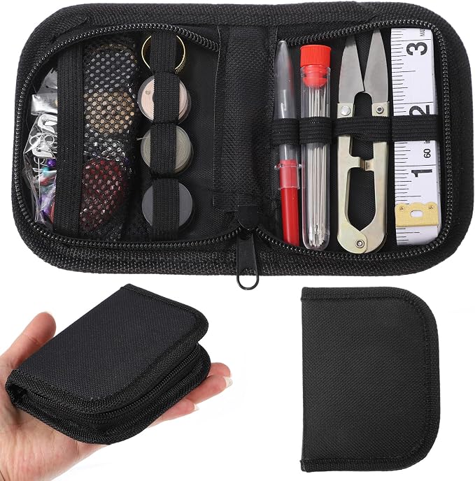Small Sewing Kit, Durable Nylon Portable Small Travel Button Sewing Kit Complete Thread Needle Repair Tools with Zipper for Men Women Outdoor Travel Field Emergency (Black)