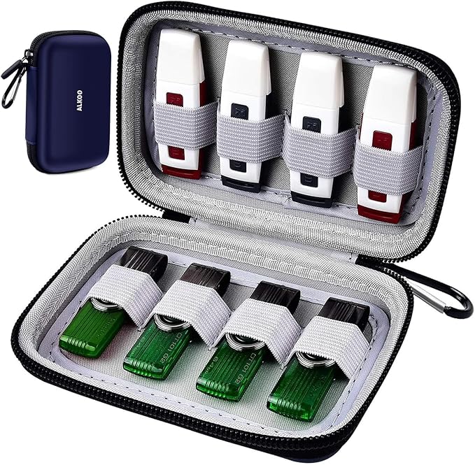USB Flash Drive Organizer Case – Hard Shell Holder for 8 Thumb Drives & SD/Memory Cards – for SanDisk for Samsung - Storage for Students, Photographers & IT Pros– Travel & Office Use – Bag Only - Blue