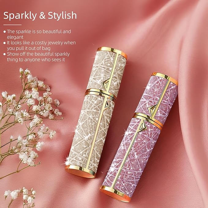 Perfume Travel Refillable Bottle, Cologne Portable Atomizer Fragrance Scent Sprayer with Sparkling Brilliantly, Pump Fill from Bottom Pocket Size 5ml for Travel Essentials & Best Gift(Purple)