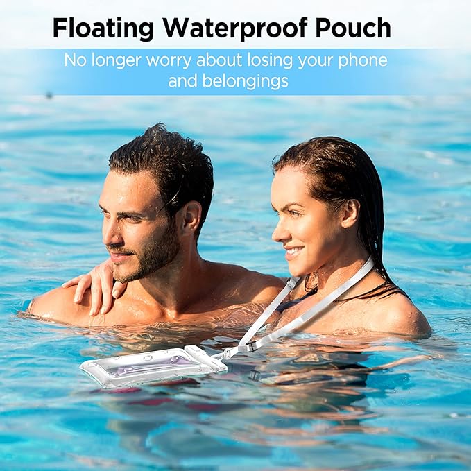 CACOE [Floatable] Floating Universal Waterproof Phone Case 2 Pack-Up to 7.0",Phone Pouch with Adjustable Neck Lanyard,IPX8 Cellphone Dry Bags for Vacation Water Activities（Black+White）