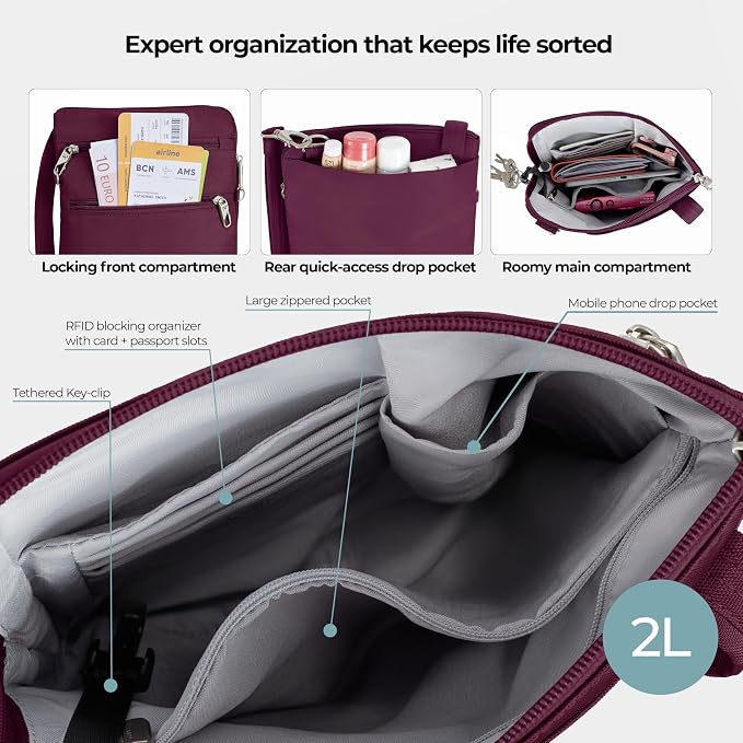 Travelon Anti-theft Classic Slim Double Zip Crossbody