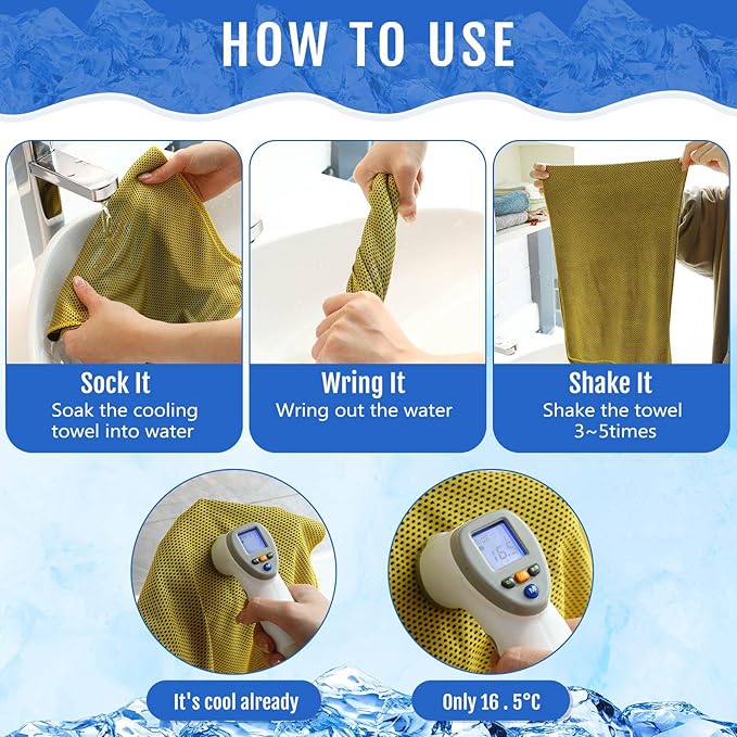 Hosuly 6 Pack Cooling Towels 40" x 12" Sport Towels, Cooling Rag for Neck and Face Ice Breathable Chilly Portable Neck Wraps for Yoga(Yellow)