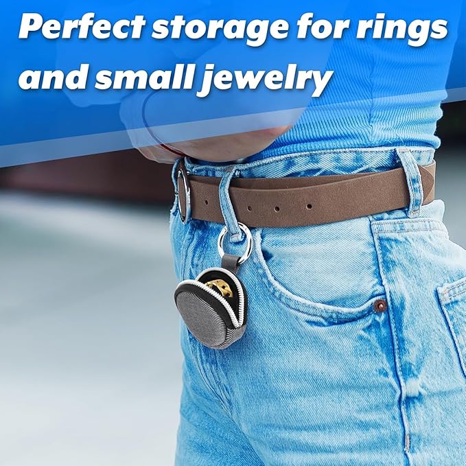 Portable Ring Organizer Case with Keychain, Traveling Ring Holder Storage Bag, Anti-Lost Keychain Container for Rings, Jewelry (2, Grey)