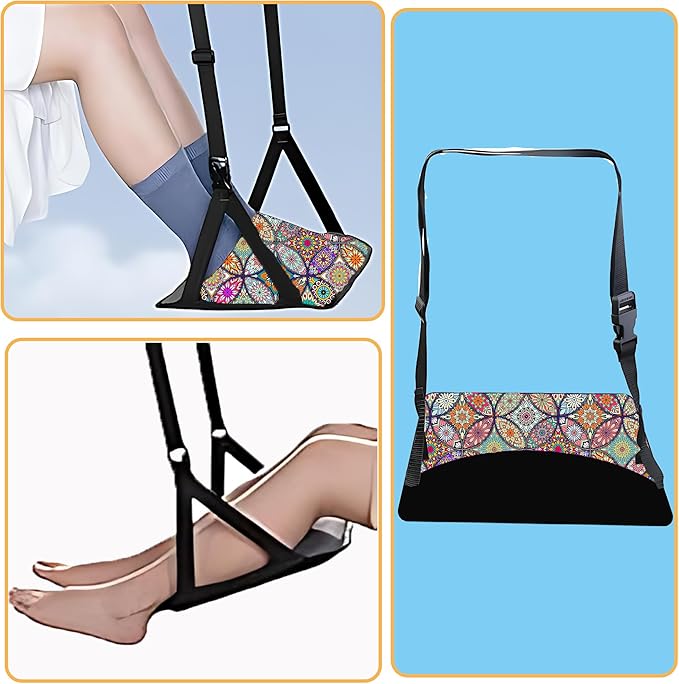 Foot Hammock for Plane Travel Essentials Relax Your Foot Rest for Airplane Gadgets Adjustable Airplane Travel Accessories for Flight Essentials,Office,Desk (Datura, 2 Pack)