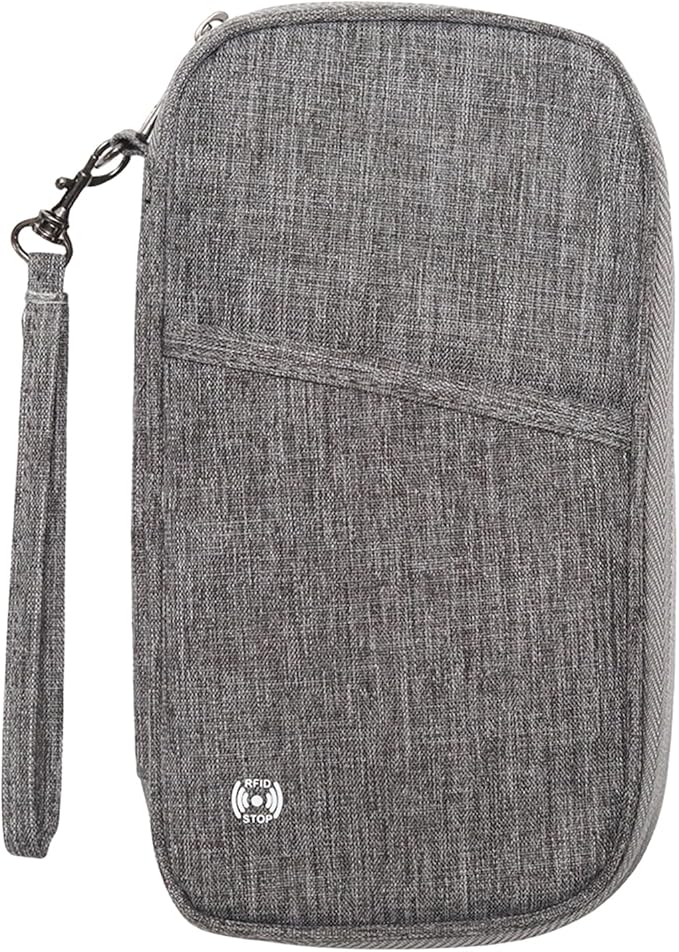 Waterproof Passport Holder for Travel Family, Travel Document Organizer with RFID Blocking, Portable Passport Wallet for Men Women (Grey)
