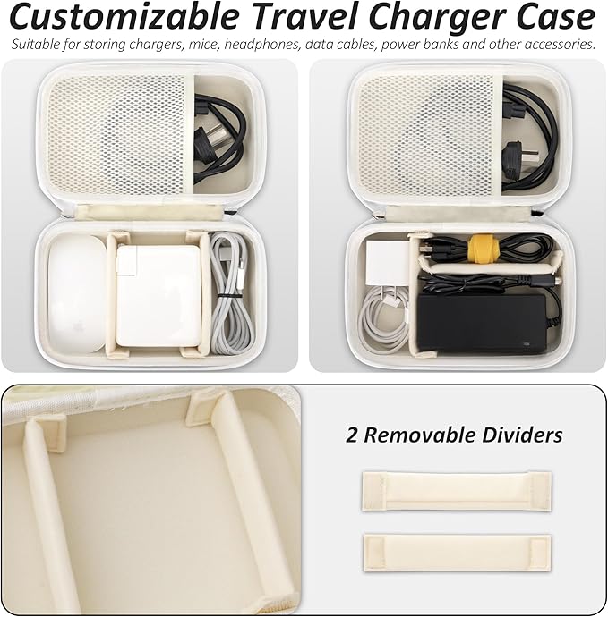 Charger Case for Macbook, Portable Tech Electronic Organizer Bag, Small Travel Storage Pouch for Laptop Accessories, MacBook Power Adapter, Charging Cords, USB Drives, Power Bank (White, XL)