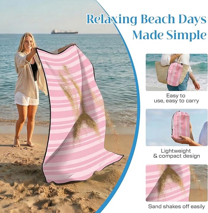 OIGAE 7x7ft Sandproof Beach Blanket - Large Waterproof Picnic Mat for 3-4 People, Lightweight Sand Free Mat for Summer Vacation with 6 Stakes & 4 Corner Pockets for Beach, Camping, Festivals
