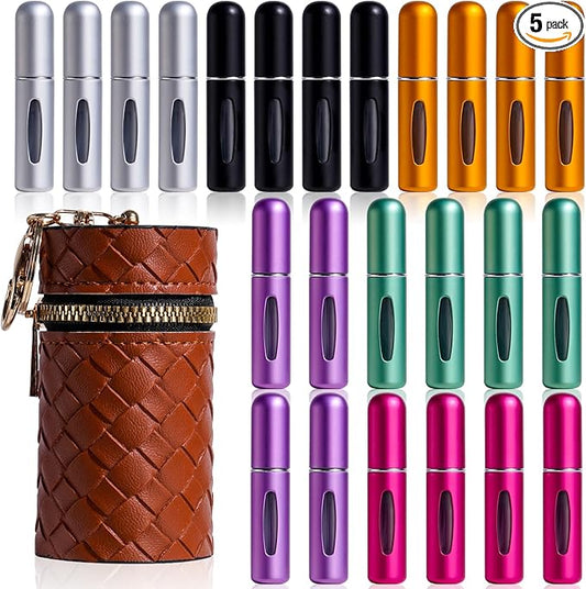 JPNK 24 Pcs Mini Refillable Perfume Portable Atomizer Bottles Travel Size Spray Refillable Refill Bottle 5 ml with Travel and Outgoing Bag
