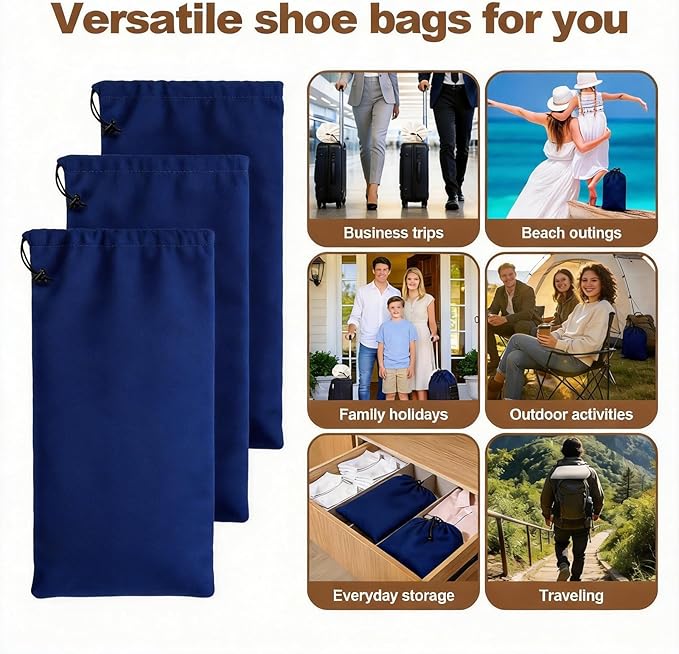 10 Pcs Single Shoe Bags for Travel,18"X9"shoe travel bag for Packing Dustproof Shoe Bag storage Sneaker Travel Bags Washable & Reusable dust bags for Boots Handbags Shoes & Toys (Blue)