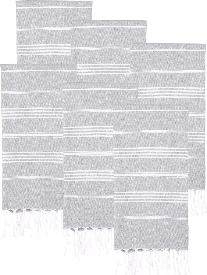 Turkish Beach Towels, Pack of 6 | Oversized, Quick Dry, Sand Free | 100% Cotton, Large 38x71 Towels for Beach, Pool, Travel | Ultra-Soft, Compact, and Absorbent | Gray