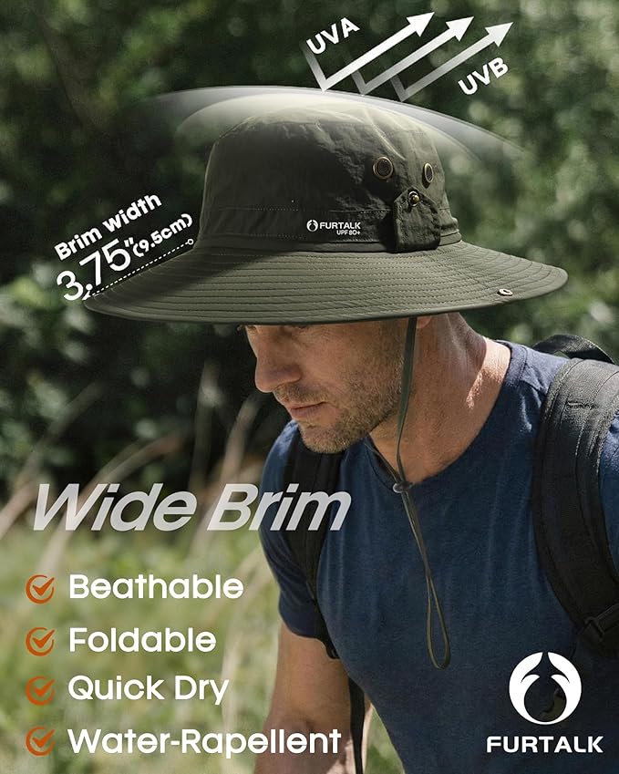 FURTALK Sun Hats for Men Fishing Hat UPF 80+ Foldable Wide Brim Outdoor Hiking Beach Summer Hats